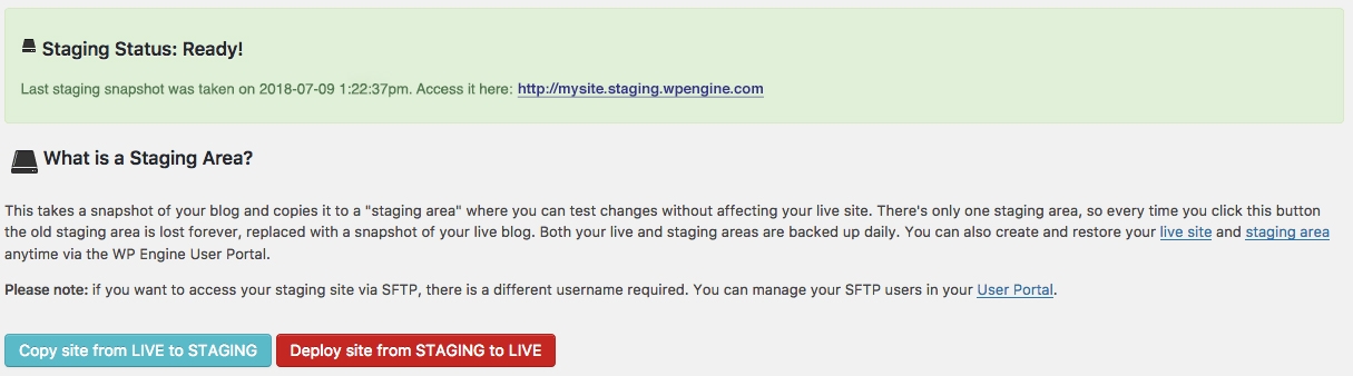WPEngine staging screencap